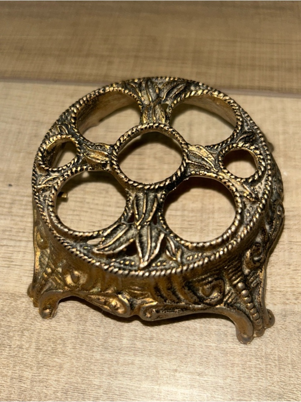 Vintage Lipstick Holder Caddy Ornate Filigree Cast Iron Gold Tone Vanity Beauty